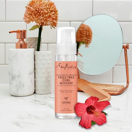 SheaMoisture Curl Mousse Coconut and Hibiscus & Fair Trade Sulfate Free Coconut Hibiscus Curl & Style Milk with Silk Protein & Neem Oil For Thick, Defined, Curly Hair 8 oz - Image 3