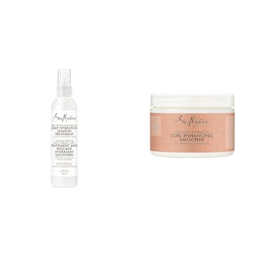 SheaMoisture Leave-in Conditioner Treatment for All Hair Types 100% Extra Virgin Coconut Oil & Smoothie Curl Enhancing Cream for Thick, Curly Hair Coconut and Hibiscus Sulfate