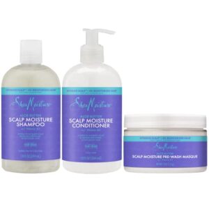 SheaMoisture Shampoo (13 Oz) + Conditioner (13 Oz) + Pre-Wash Masque (4 Oz) Dry Scalp Shampoo and Conditioner 3pc Bundle with Aloe Butter & Vitamin B3, Shea Butter Shampoo and Conditioner with Masque