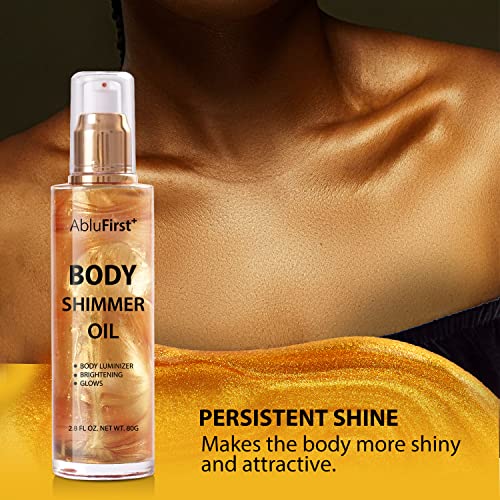Shimmer Body Oil 4 Colors Summer Body Glitter Moisturizing Light Shimmer Glow Non-Sticky Summer Body Luminizer and Illuminator Smooth (2.8 Fl Oz (Pack of 1), Gold) - Image 4