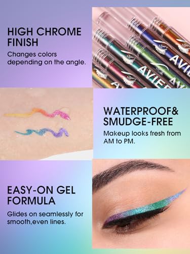 Shimmer Liquid Eyeliner Pencil,Pink Purple Chameleon Colored Satin Eye Liner,Metallic Multi-Reflective Finish Eyeliners Waterproof Smudge-proof Longwearing Ultra-Fine Tip Eyeliner Pen (06) - Image 6