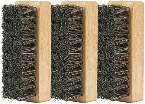 Shoe Brush for Cleaning, Horsehair Bristles Wooden Shine Shoe Brush Cleans Leather, Suede, Nubuck and Delicate Textiles - 3 Pack