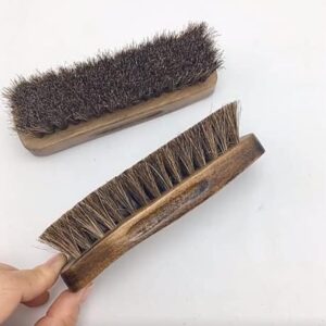 Shoe Brush for Cleaning, Shoe Polish Brush, 100% Horse Hair Shoe Brush, Unique concave Handle Design, Wooden Hand polishing, Suitable for Boots, Shoes and Other Leather Cleaning Care