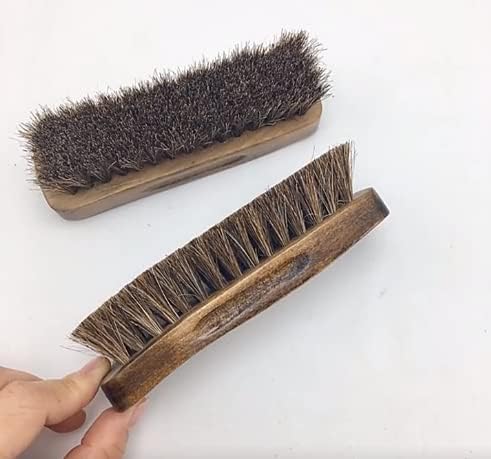 Shoe Brush for Cleaning, Shoe Polish Brush, 100% Horse Hair Shoe Brush, Unique concave Handle Design, Wooden Hand polishing, Suitable for Boots, Shoes and Other Leather Cleaning Care