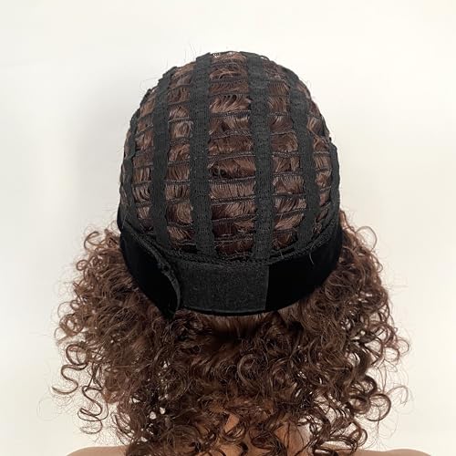 Short 8 Inch Kinky Curly Bob Headband Wigs Chocolate Brown Synthetic Glueless Wig with Headbands Attached For Black Women(Chocolate Brown) - Image 6