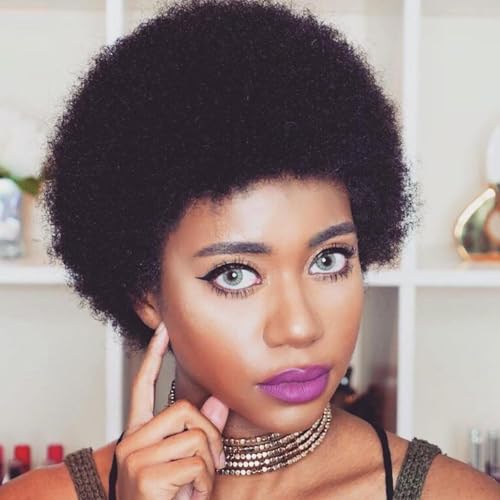 Short Afro Human Hair Wigs for Black Women and Men Glueless Wear and Go Wig 70s 80s Afro Kinky Curly Full Machine Made Human Hair Wigs for Daily Party Use Cosplay Wigs