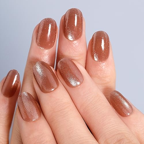 Short Almond Cat Eye Press-On Nails Kit 24 Tips Medium Size Glue File Prep Pad Included - Image 3