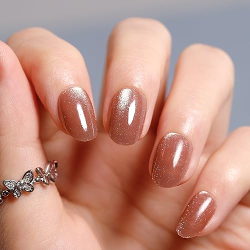 Short Almond Cat Eye Press-On Nails Kit 24 Tips Medium Size Glue File Prep Pad Included - Image 5