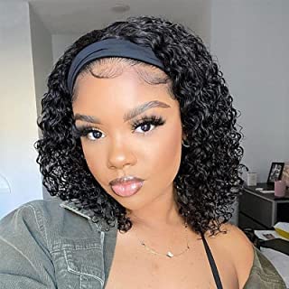 Short Bob Curly Headband Wig Deep Wave Synthetic Fiber for Daily Use Heat Resistant