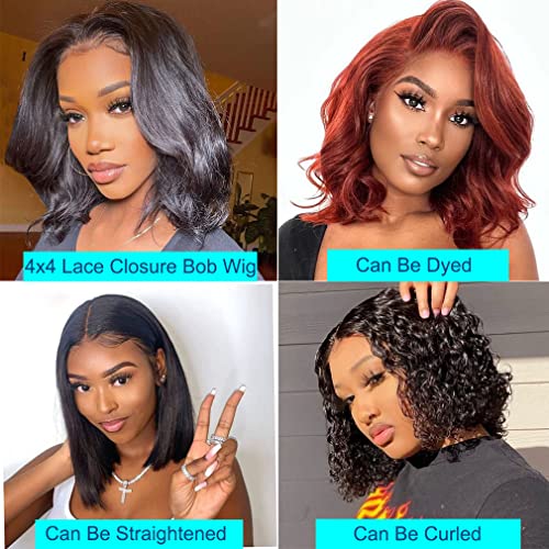 Short Bob Human Hair Wig - 4x4 Lace Front, Pre-Plucked, Body Wave, Ocean Wave - Natural Color (10 Inch) - Image 5
