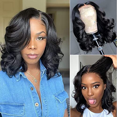Short Bob Human Hair Wig - 4x4 Lace Front, Pre-Plucked, Body Wave, Ocean Wave - Natural Color (10 Inch) - Image 2