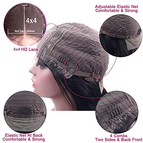 Short Bob Human Hair Wig - 4x4 Lace Front, Pre-Plucked, Body Wave, Ocean Wave - Natural Color (10 Inch) - Image 4
