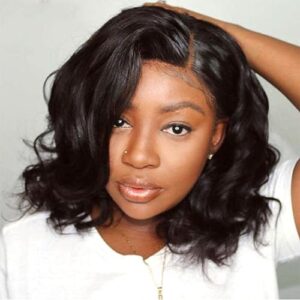 Short Bob Human Hair Wig - 4x4 Lace Front, Pre-Plucked, Body Wave, Ocean Wave - Natural Color (10 Inch)