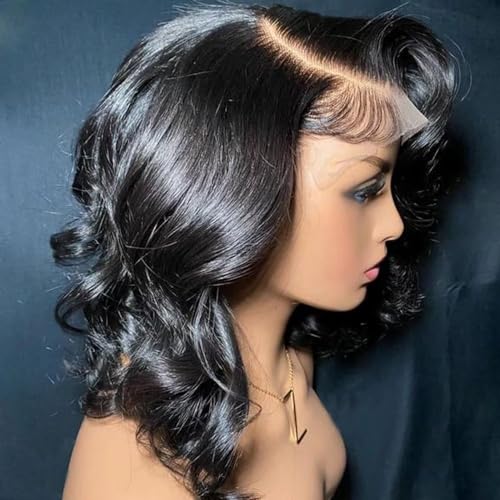 Short Bob Wig Body Wave 13x6 HD Transparent Lace Frontal Human Hair Wig For Women Pre Plucked With Baby Hair Side Part Brazilian Remy Hair Short Wigs Bleached Knots Natural Color 150% Density 16Inch - Image 3