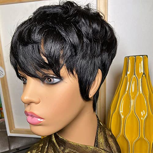 Short Burgundy Red Human Hair Pixie Cut Bob Wig for Black Women Layered Style