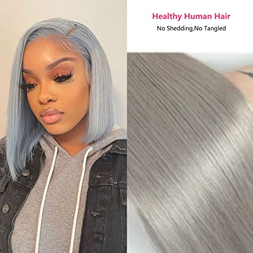 Short Bob Wigs Human Hair for Women, 13x4 HD Lace Front Bob Wigs 180% Density Straight Bob HD Lace Wigs, Free Part Remy Virgin Hair Transparent Lace Wigs(8 Inch,Grey) - Image 3