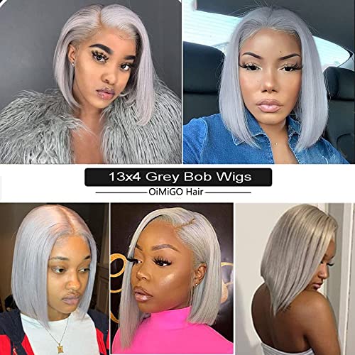 Short Bob Wigs Human Hair for Women, 13x4 HD Lace Front Bob Wigs 180% Density Straight Bob HD Lace Wigs, Free Part Remy Virgin Hair Transparent Lace Wigs(8 Inch,Grey) - Image 5