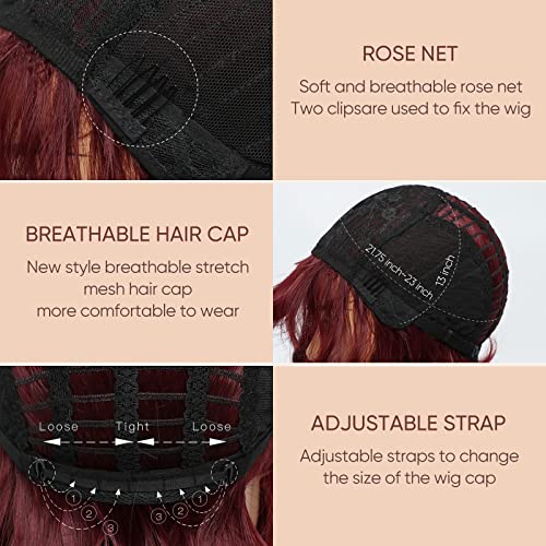 12-Inch Burgundy Wavy Bob Wig with Bangs for Women - Medium - Image 6