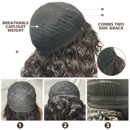 Short Curly Bob Wig Human Hair with Bangs Glueless Bob Wigs for Black Women 180% Density Brazilian Bob Wig with Bangs Human Hair Machine Made Black - Image 4