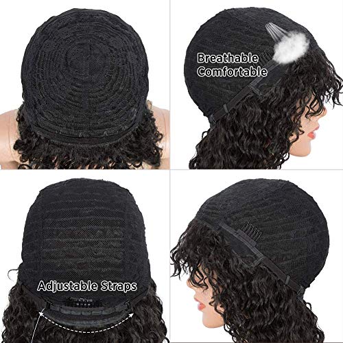 Short Curly Bob Wigs with Bangs 10inch None Lace Front Human Hair Wigs With Baby Hair for Black Women 150% Density Brazilian Virgin Afro Kinky Curly Wigs (10 Inch, Natural Black) - Image 4
