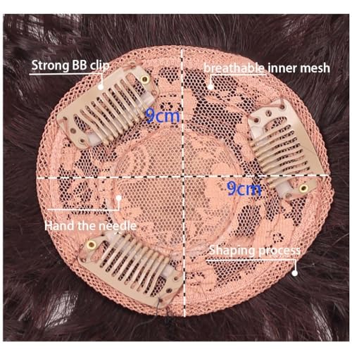 100% Human Hair Short Curly Dark Brown Topper with Bangs, 9x9cm Clip-In for Thinning Hair - Image 2