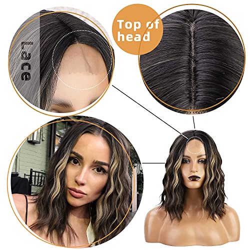 Short Curly Ombre Wig for Women Brown Mixed Blonde Synthetic Hair 14 Inch - Image 5