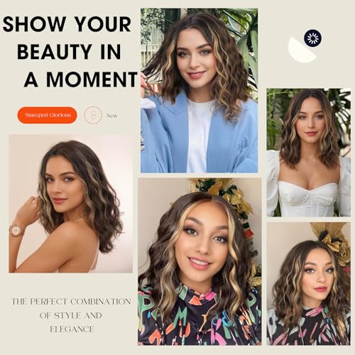 Short Curly Ombre Wig for Women Brown Mixed Blonde Synthetic Hair 14 Inch - Image 4