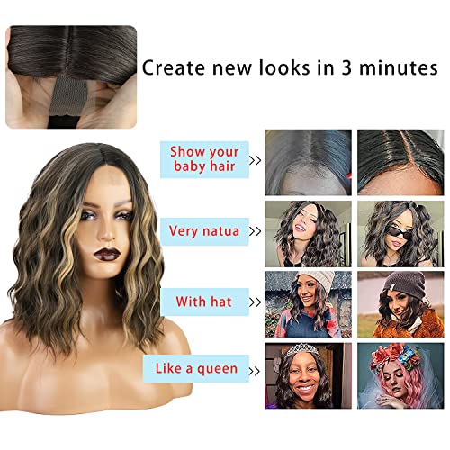Short Curly Ombre Wig for Women Brown Mixed Blonde Synthetic Hair 14 Inch - Image 3