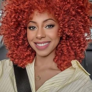 Short Curly Wigs for Black Women Soft Black Curly Afro Wig with Bangs Kinky Curls Natural Looking Synthetic Wig for Daily Party Cosplay (Ginger Orange)