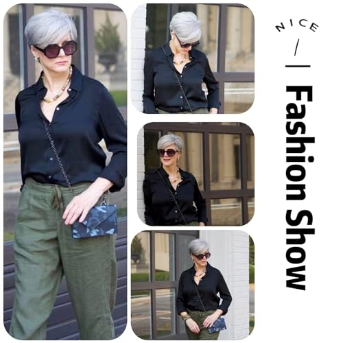 Short Gray Pixie Cut Bob Wig for Women, Natural Layered Synthetic Silver Hair - Image 7