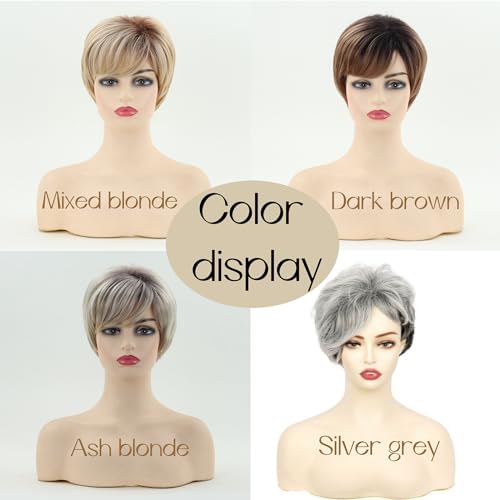 Short Gray Pixie Cut Bob Wig for Women, Natural Layered Synthetic Silver Hair - Image 6