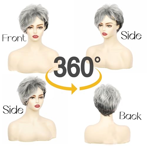 Short Gray Pixie Cut Bob Wig for Women, Natural Layered Synthetic Silver Hair - Image 5