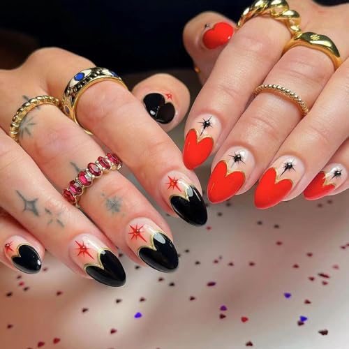 Short Oval Gold French Press on Nails with 3D Pearl Design, 24pc Set