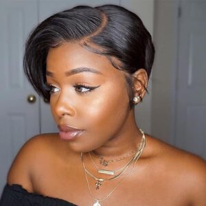 Short Pixie Cut Lace Front Wigs Human Hair 13x5x1 Straight Lace Human Hair Wigs For Black Women Wear And Go Glueless Wigs 180% Density Pre Plucked With Baby Hair(1B)