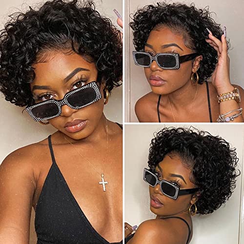 Short Pixie Cut Lace Front Wigs Human Hair for Women Short Curly Bob Wig Water Wave Short Curly Wigs for Black Women 13x4 HD Pixie Cut Wig Brazilian Virgin Human Hair Wigs 150% Density