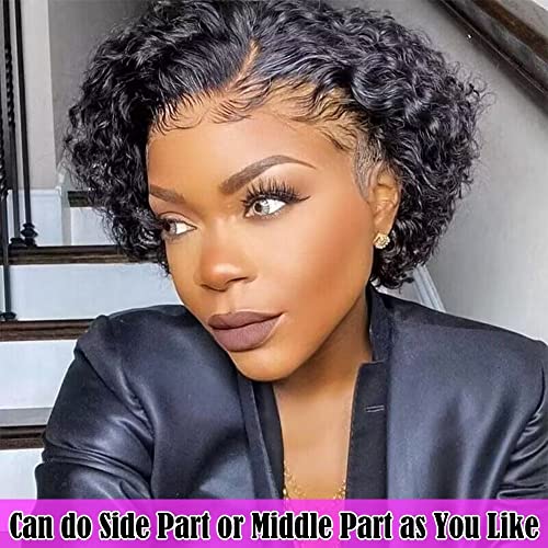 Short Pixie Cut Lace Front Wigs Human Hair for Women Short Curly Bob Wig Water Wave Short Curly Wigs for Black Women 13x4 HD Pixie Cut Wig Brazilian Virgin Human Hair Wigs 150% Density - Image 5