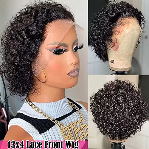 Short Pixie Cut Lace Front Wigs Human Hair for Women Short Curly Bob Wig Water Wave Short Curly Wigs for Black Women 13x4 HD Pixie Cut Wig Brazilian Virgin Human Hair Wigs 150% Density - Image 3