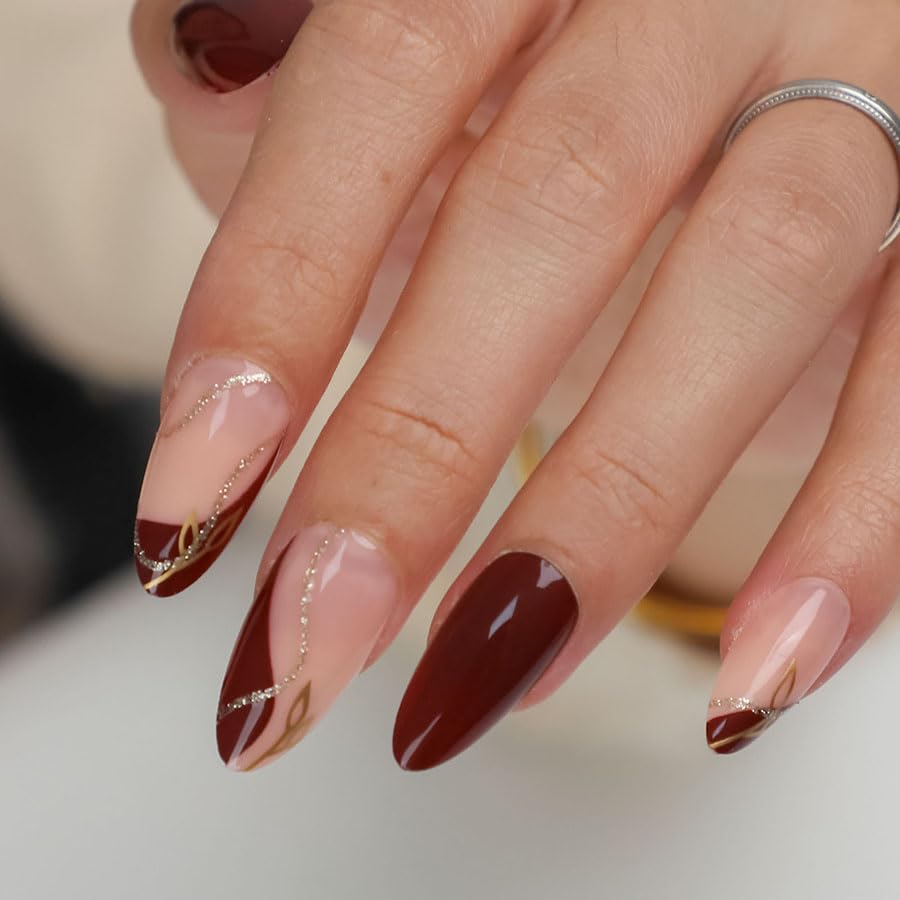 24pcs French Gold Glitter Press-On Nails Set with Glue for Women - Image 5
