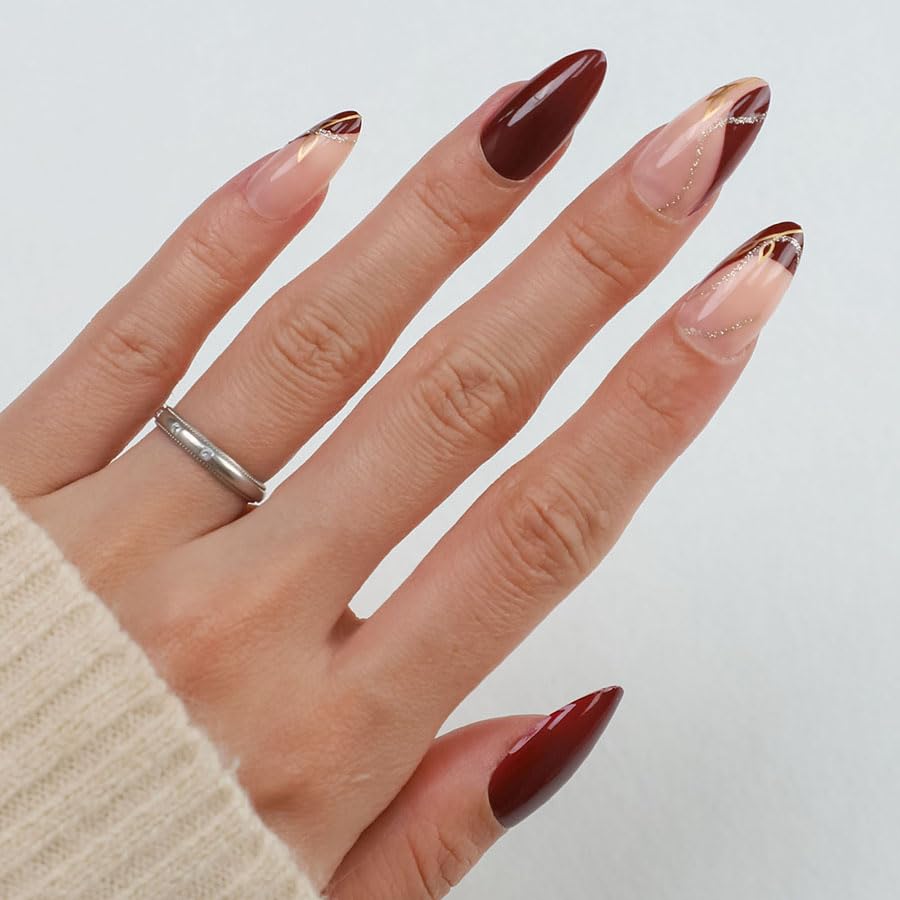 24pcs French Gold Glitter Press-On Nails Set with Glue for Women - Image 2