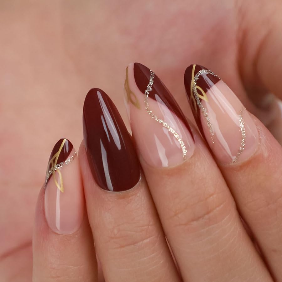 24pcs French Gold Glitter Press-On Nails Set with Glue for Women - Image 4