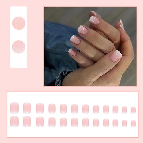 24 Piece Glossy Acrylic Ombre Full Cover Nude Pink Short Press on Nails Set - Image 5