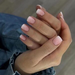 24 Piece Glossy Acrylic Ombre Full Cover Nude Pink Short Press on Nails Set