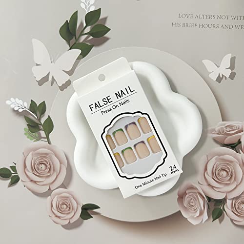 Colorful Glossy Square French Tip Press On Nails Set for Women 24 Count - Image 6