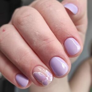 24 Pcs Short Square Press-On Nails Glossy Purple Spring Butterfly Design Full Cover Acrylics