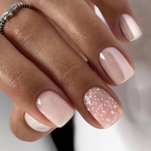 Short Square Press on Nails Fake Nails, Nails Press ons Chrome Glue on Nails Short Glossy Acrylic Artificial Nails Stick on Nails for Women 24Pcs