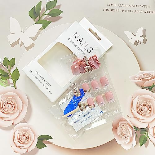 Short Square Glitter French Tip Press-On Nails Glossy Acrylic 24 Piece Set - Image 6