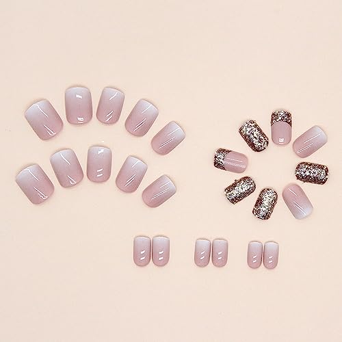 Short Square Glitter French Tip Press-On Nails Glossy Acrylic 24 Piece Set - Image 4