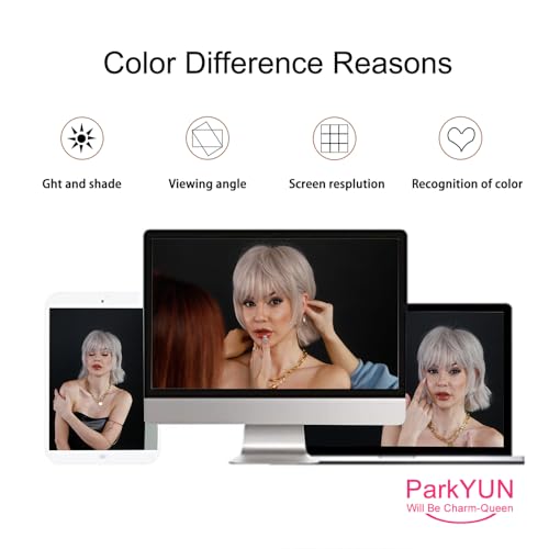 Short Straight Silver Wigs for Women - 12 inch Synthetic Layered Emo Wig with Bangs, 150% Glueless & Heat Resistant Wig with Blunt Cut Ending for Girls Daily Party Costume - Image 6