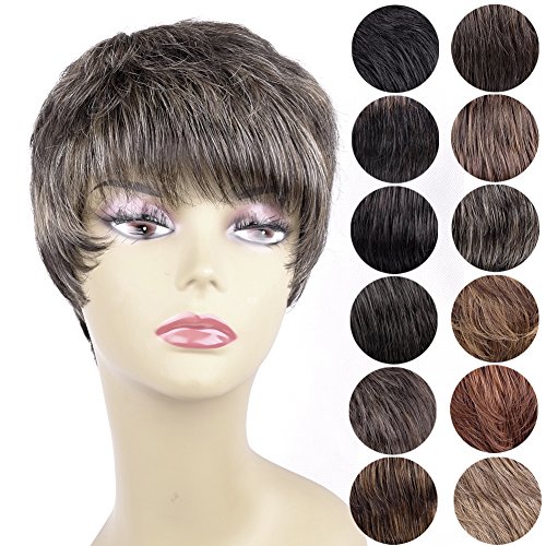 Short Women Wigs-Jennifer, Human Hair Mixed with Heat Resistant Fiber, 75g, Dark Ash Brown(#6.8G)