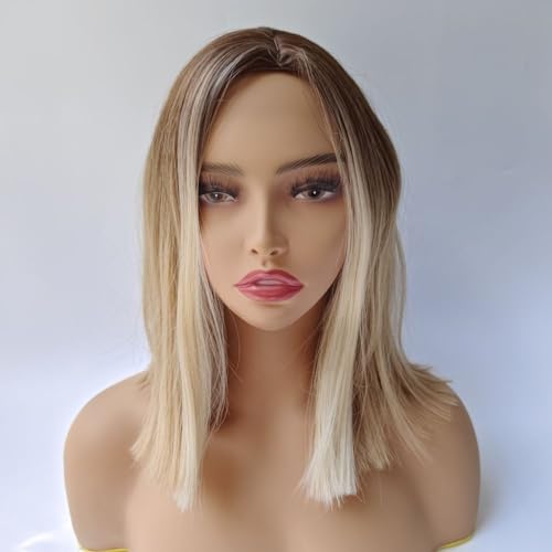Shoulder Length Ombre Blonde Wig Women Fashion Synthetic Wig Natural looking for Daily Party Halloween (Ombre Ash Blonde) - Image 4